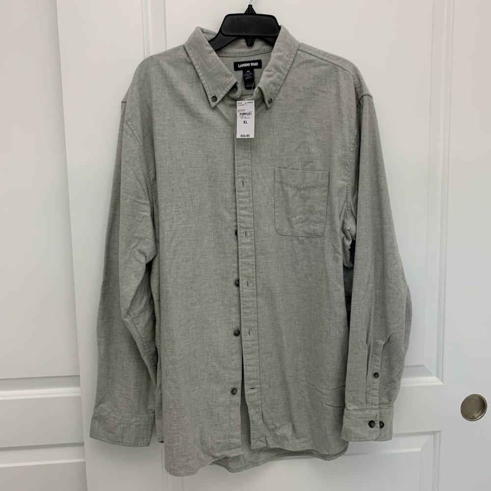Land's End Men Flannel Traditional Cotton Button Down Shirt